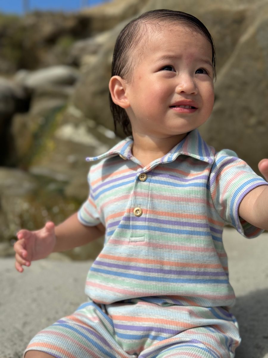 CAMBORNE romper - Peach multi stripe