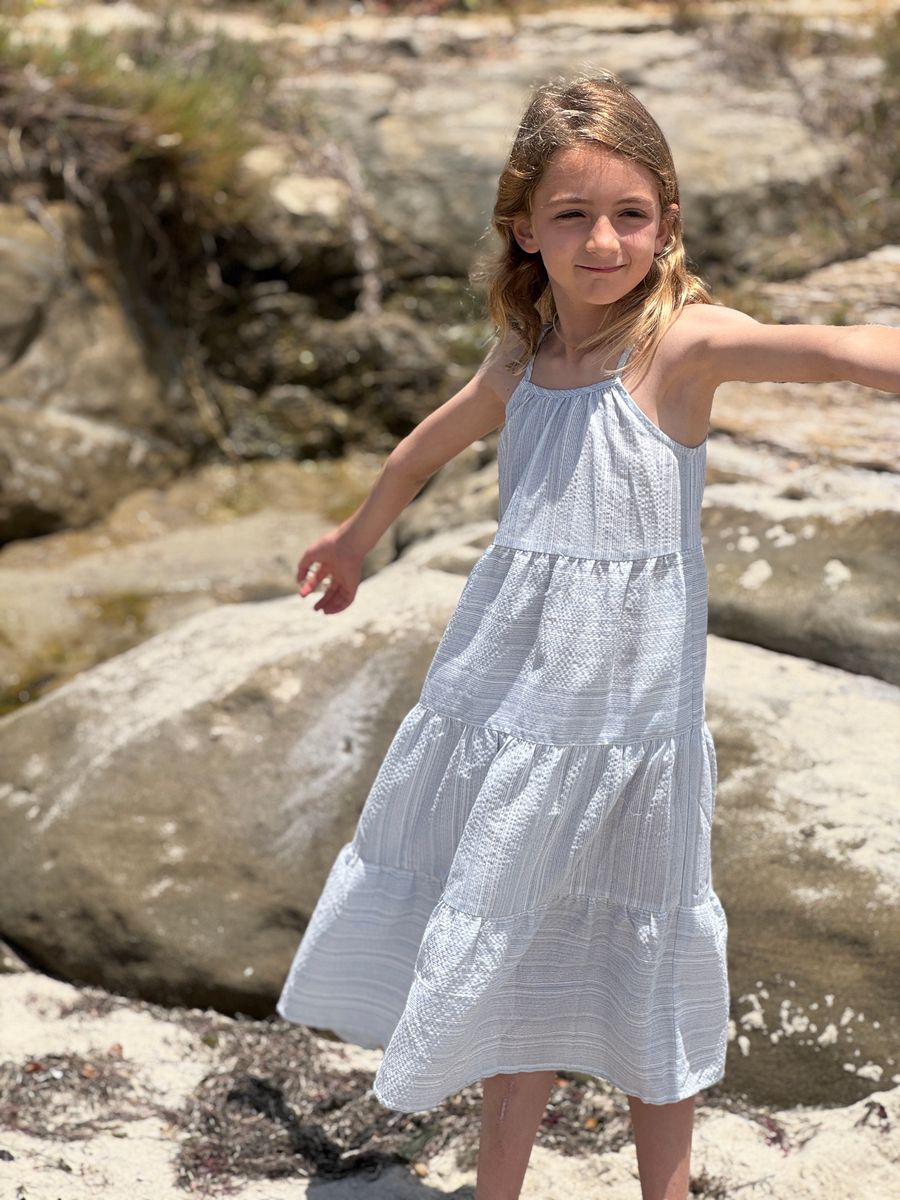 SAGE DRESS - Blue Stripe