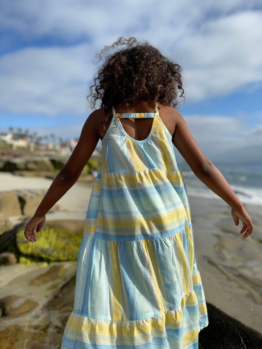 SAGE DRESS - Yellow & Blue Stripe