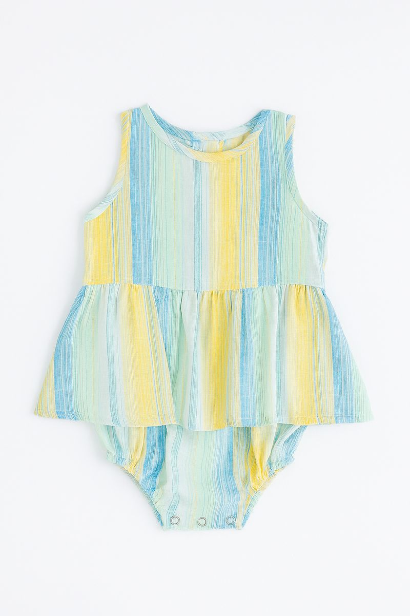 NELLIE ONESIE DRESS - Yellow & Blue Stripe