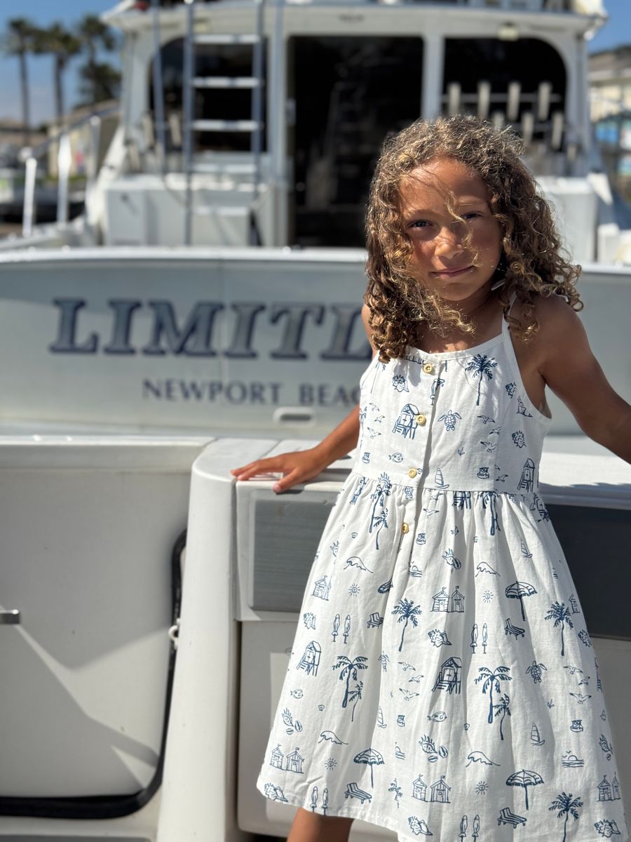 MARINA DRESS - Navy Beach Scene