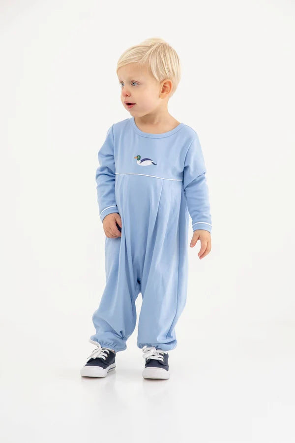 Long Sleeve Bradford Romper (Sarasota Sky & Worth Avenue White with Duck Embroidery)