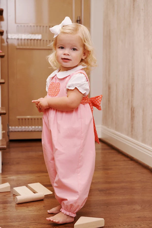 Sleeveless Rebecca Romper - Sandpearl Pink & Mill Street Manor Mini Floral with Pumpkin