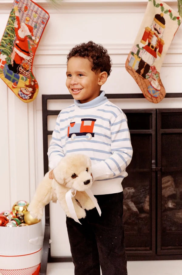 Isaac's Intarsia Sweater - Barrington Blue Stripe with Train