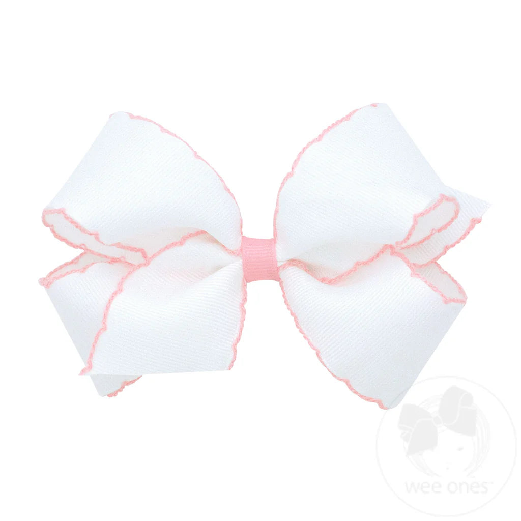 Medium Moonstitch Grosgrain Hair Bow with Contrasting Wrap- Light Pink
