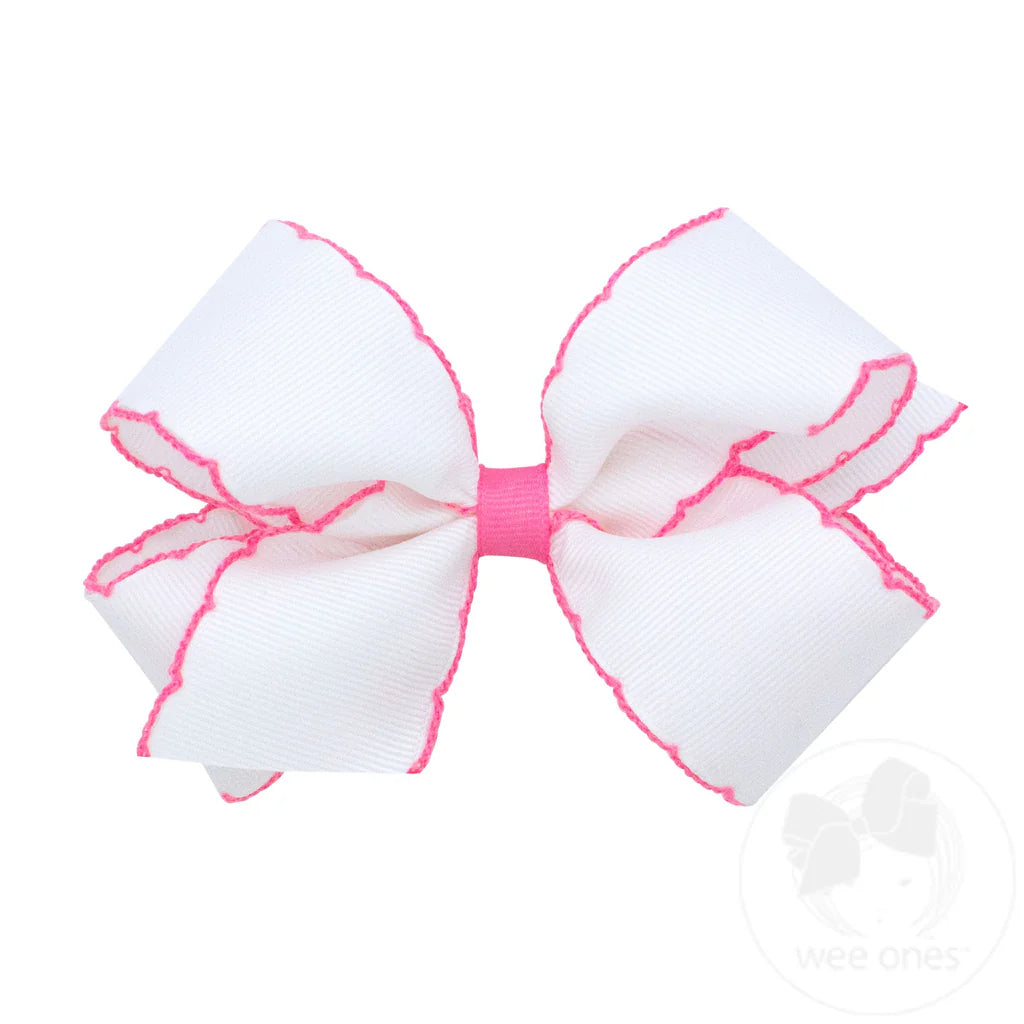 Medium Moonstitch Grosgrain Hair Bow with Contrasting Wrap- Hot Pink