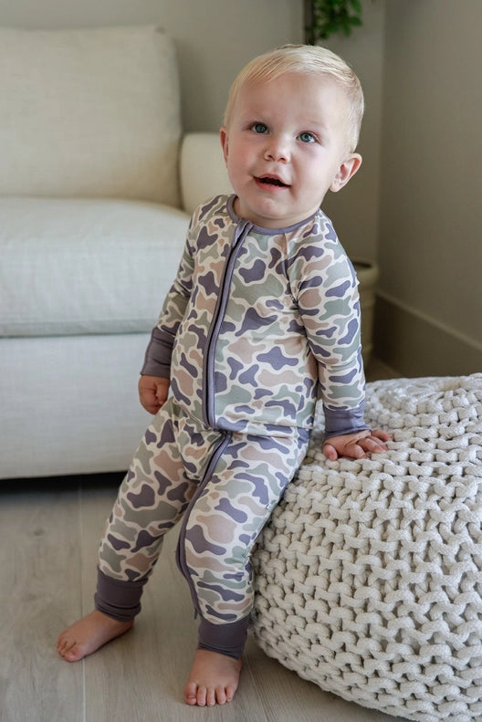 Bamboo Convertible Zipper Romper | Camo Cutie