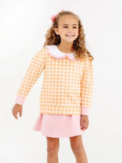 Maude's Ruffle Cassidy Comfy Crewneck - Seashore Sherbet Gingham with Sandpearl Pink