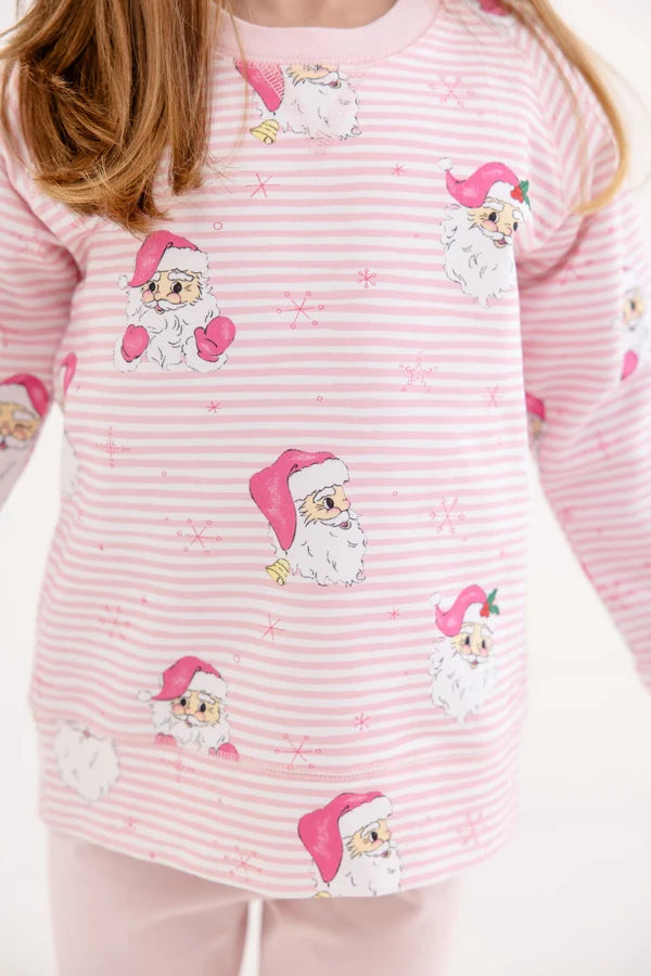 Cassidy Comfy Crewneck Dear Santa (Palm Beach Pink Stripe) with Palm Beach Pink