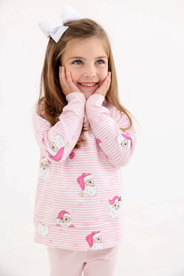 Cassidy Comfy Crewneck Dear Santa (Palm Beach Pink Stripe) with Palm Beach Pink