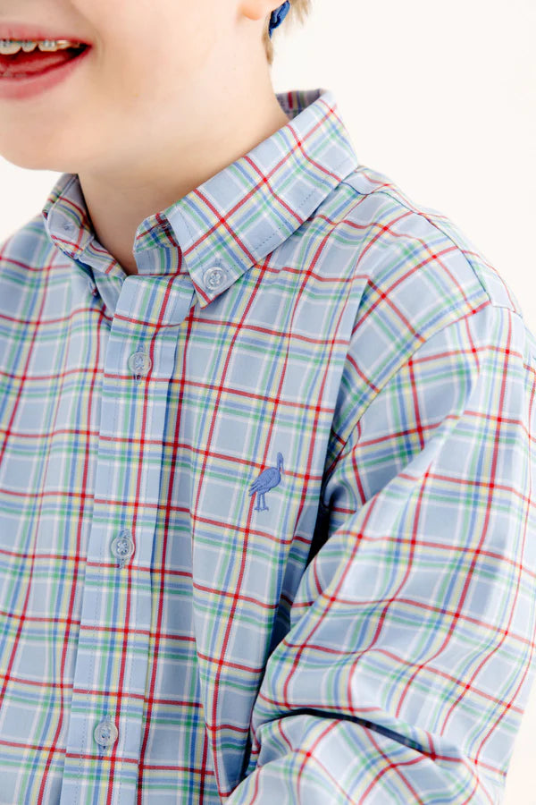 Dean's List Dress Shirt - Kensington Court Plaid with Barbados Blue Stork
