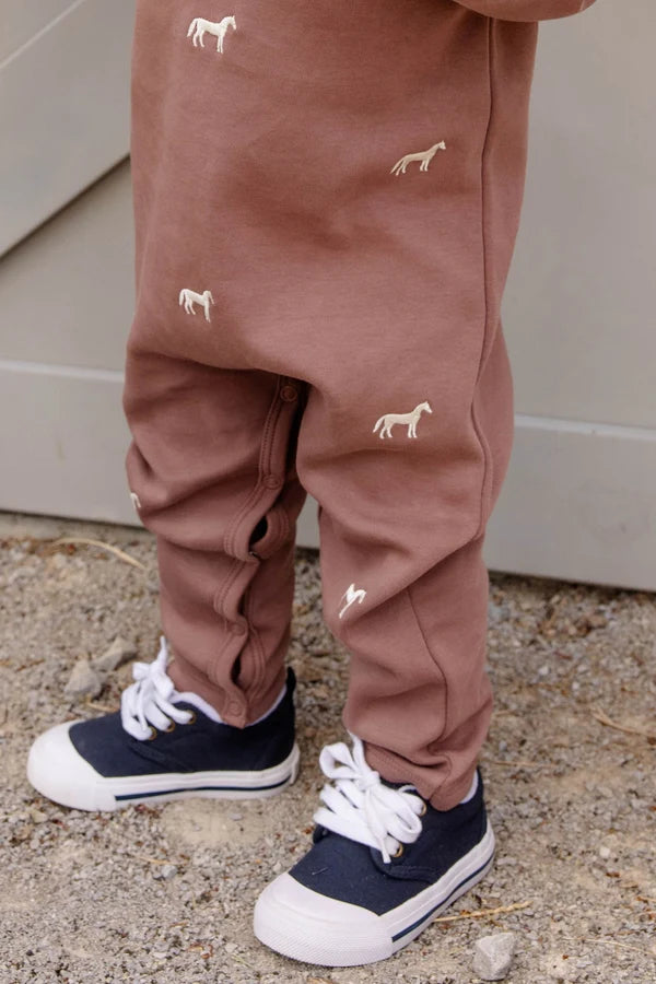 Rayburn Romper (Gray Bay Brown with Horse Embroidery)