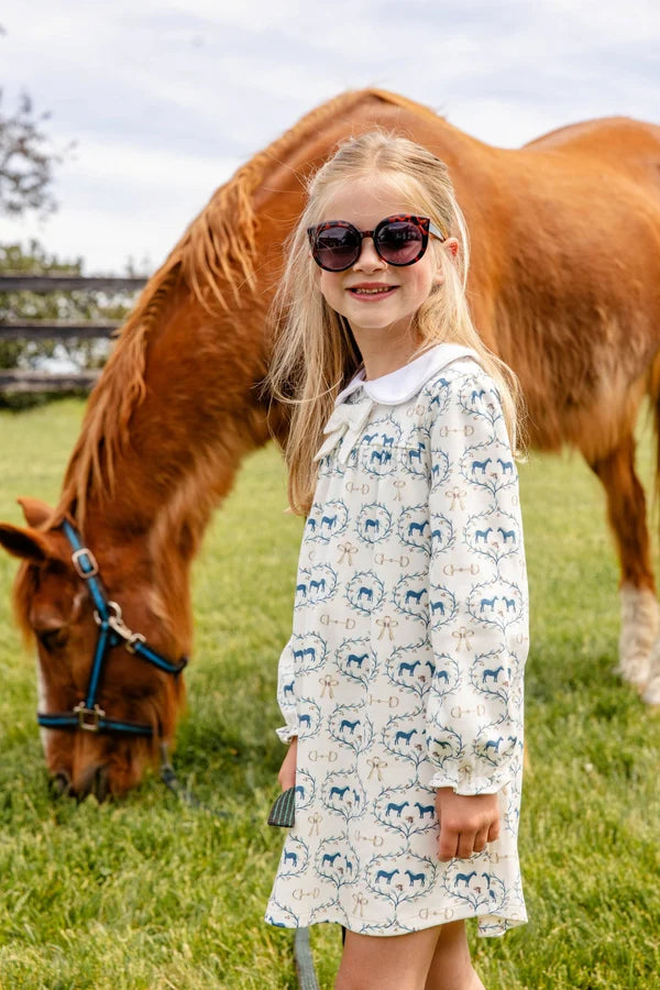 Long Sleeve Banks Bow Dress (Horse Bits & Bows with Worth Avenue White)