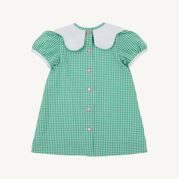 Frenchy Frock - Gibson Island Green Mini Gingham with Apple & Bow Embroidery
