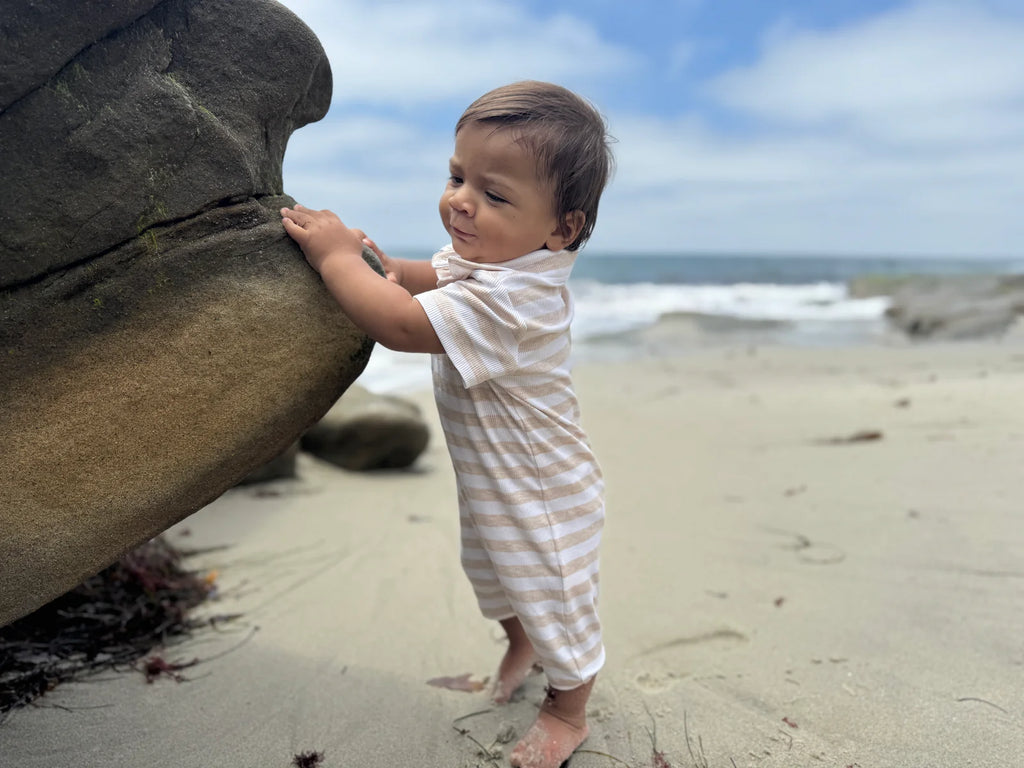 DRIFT BEIGE/WHITE STRIPE Polo Romper