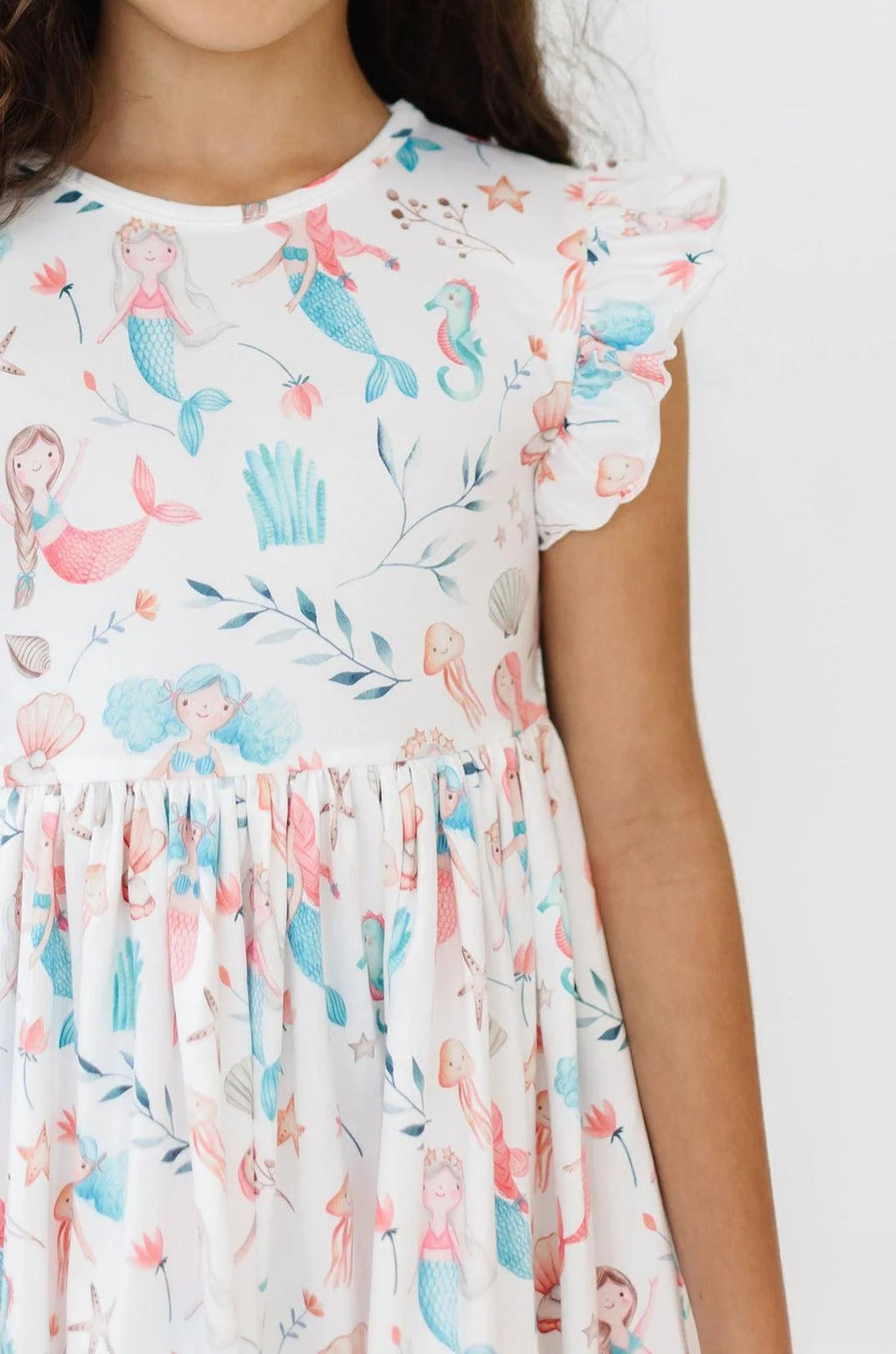 MERMAID FRIENDS FLUTTER SLEEVE TWIRL DRESS