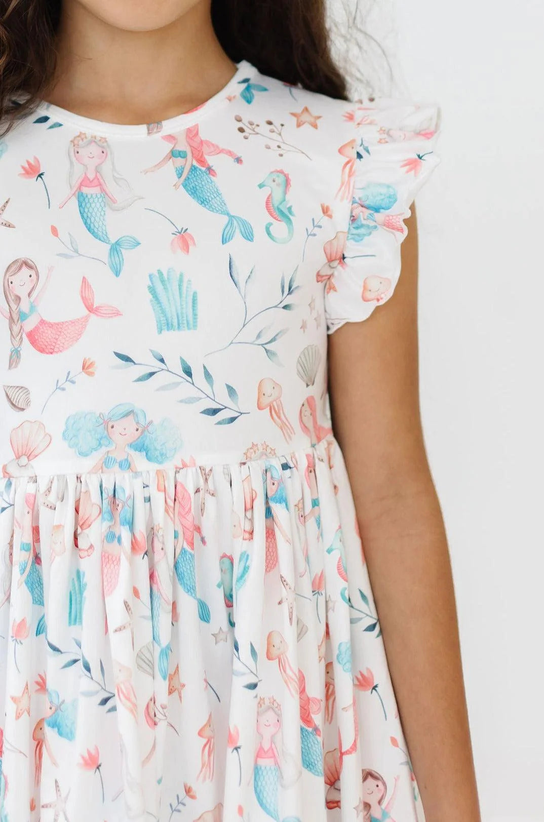 MERMAID FRIENDS FLUTTER SLEEVE TWIRL DRESS