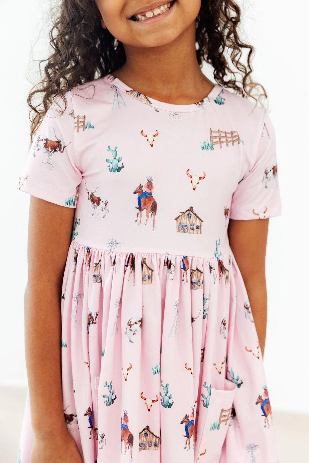 PINK RANCH HAND S/S POCKET TWIRL DRESS