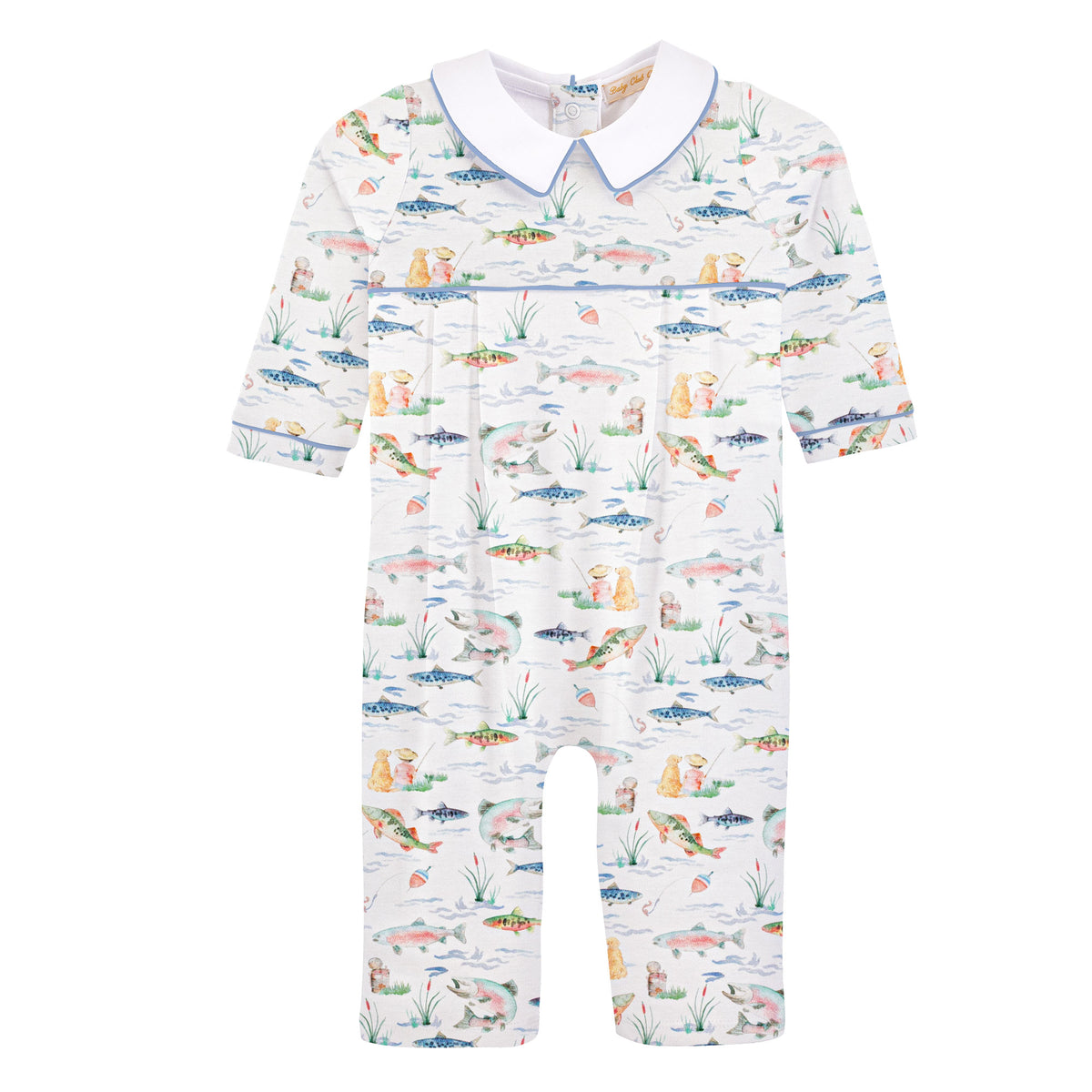 gone fishing printed Pima playsuit with point collar