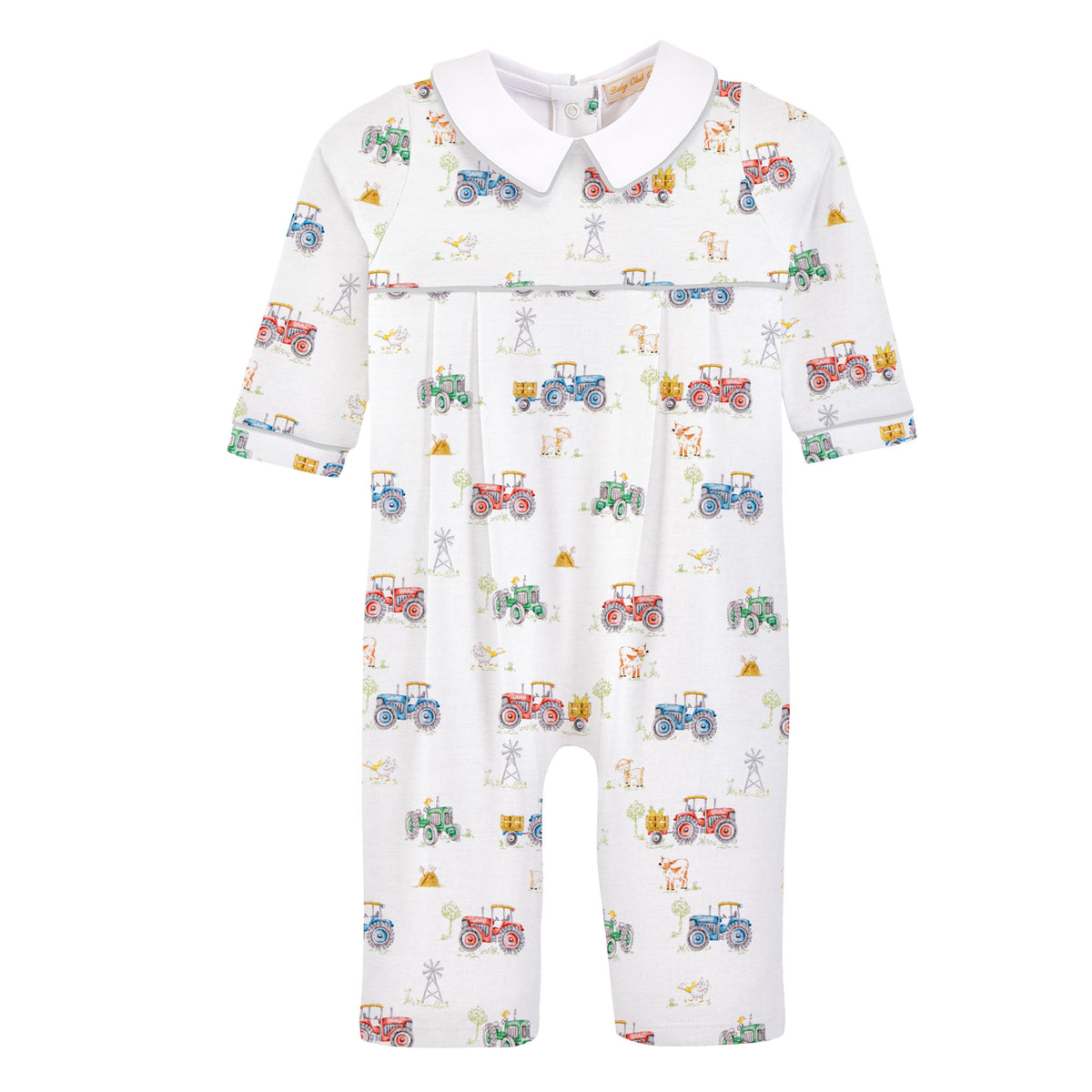 tractor time printed Pima playsuit with point collar