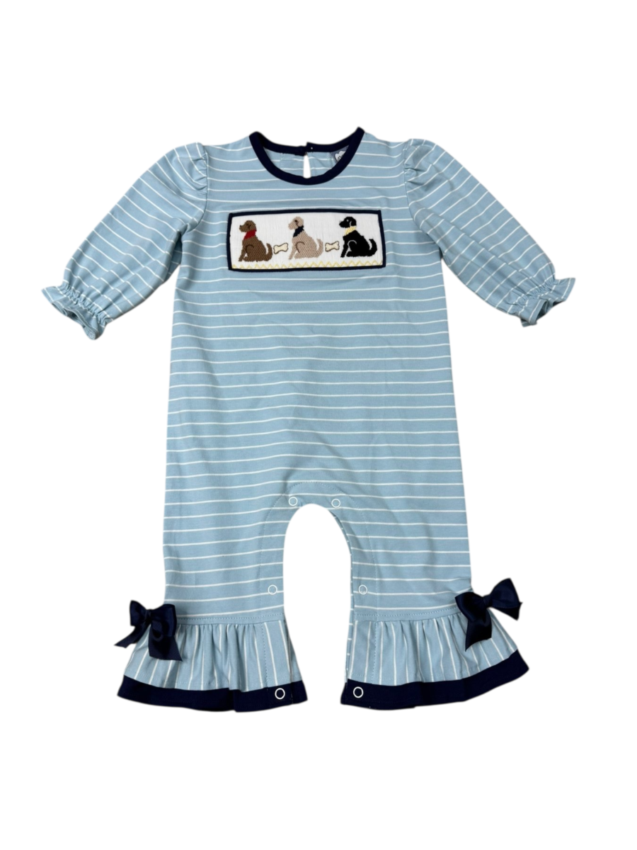 Playful Pups Smocked Girls Romper