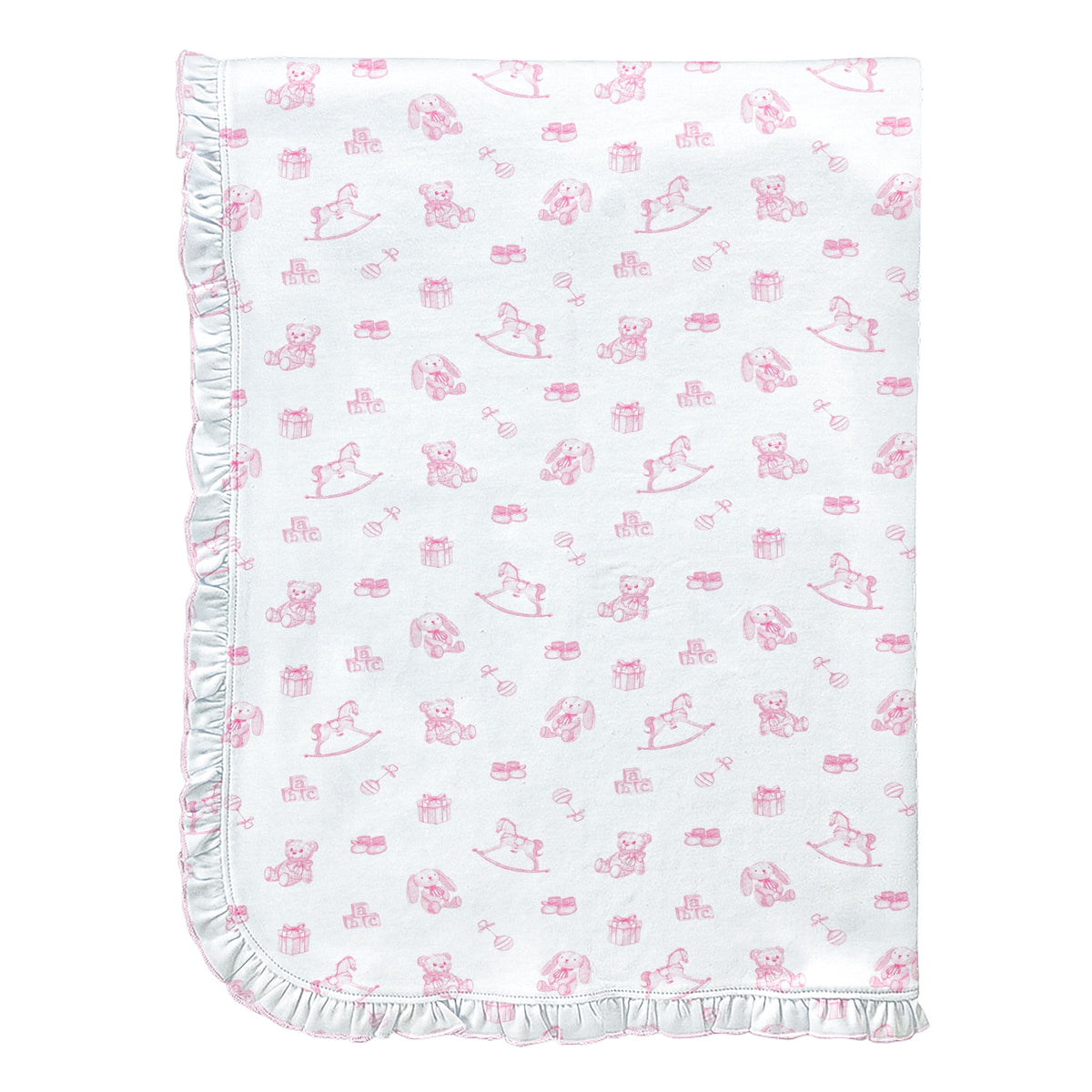 tiny baby toys - girl printed pima blanket with ruffle 30''x28.5'' - One Size