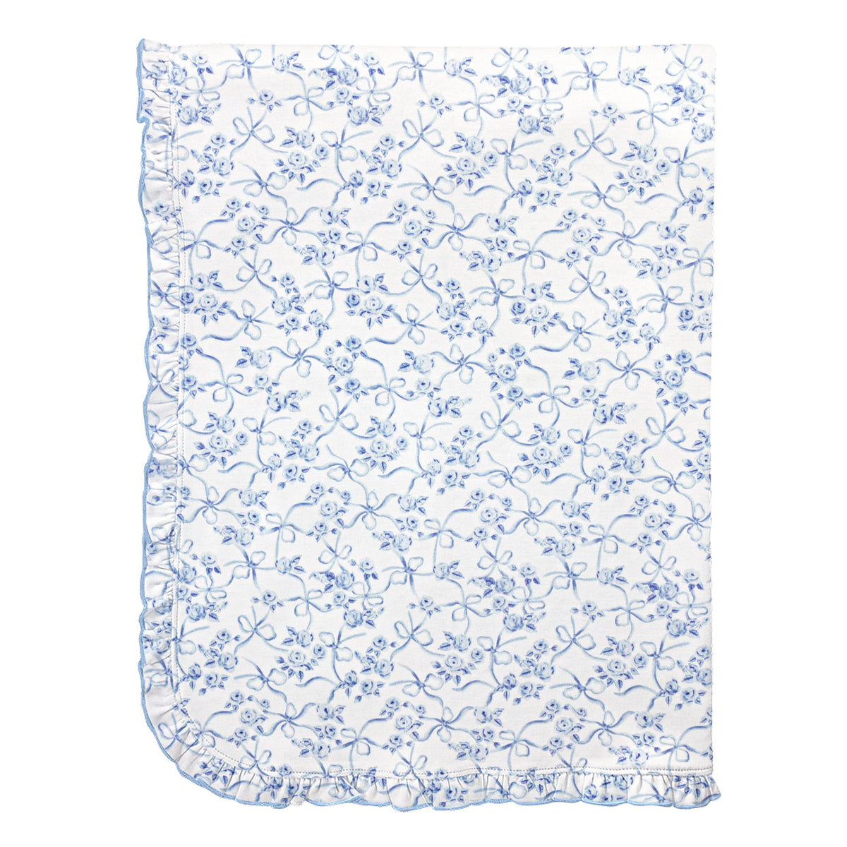 blue romantic toile printed pima blanket with ruffle 30''x28.5'' - One Size