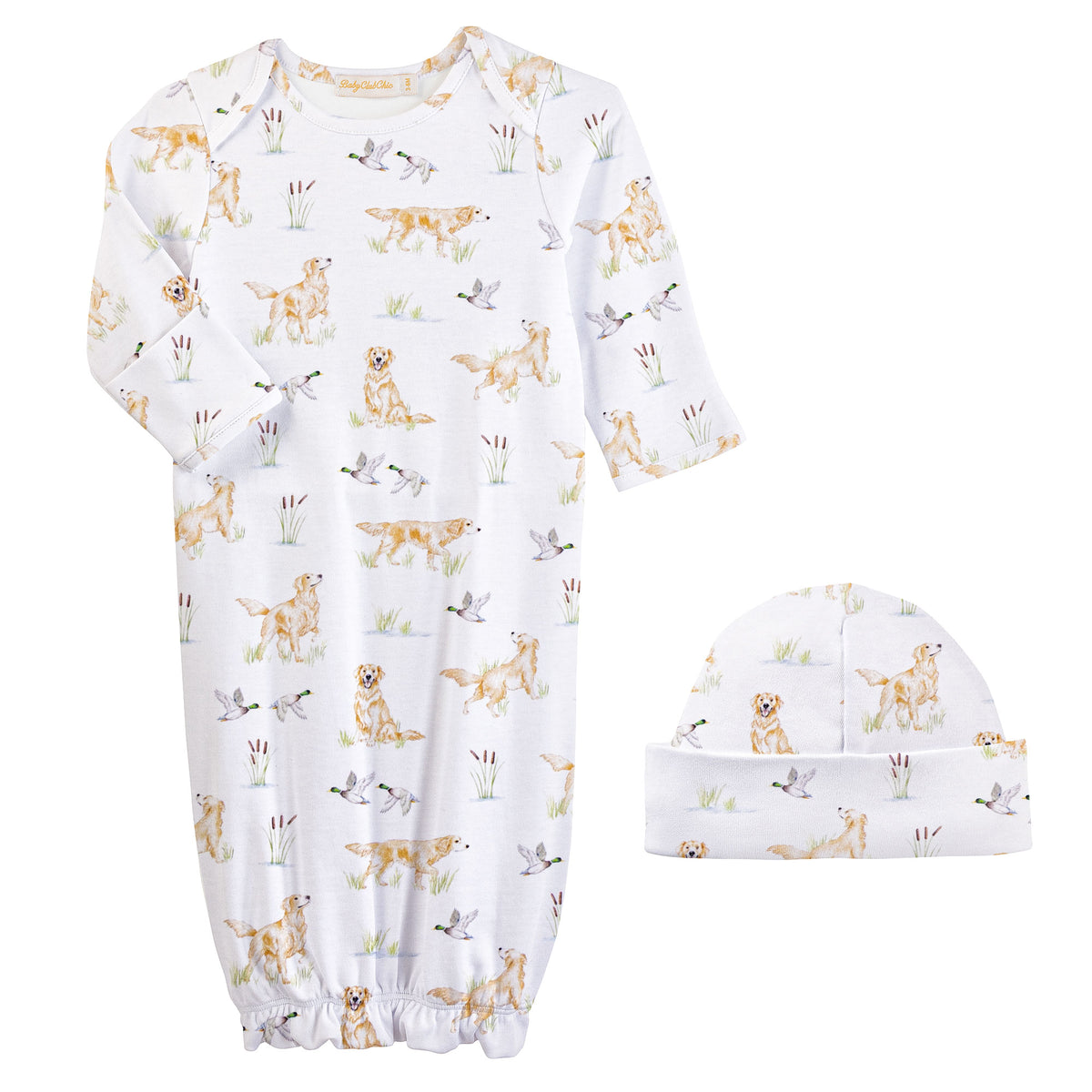 goldens & mallards printed pima gown & hat set