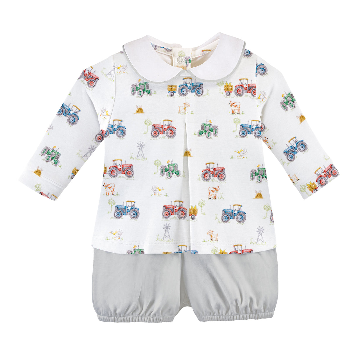 tractor time printed pima diaper set