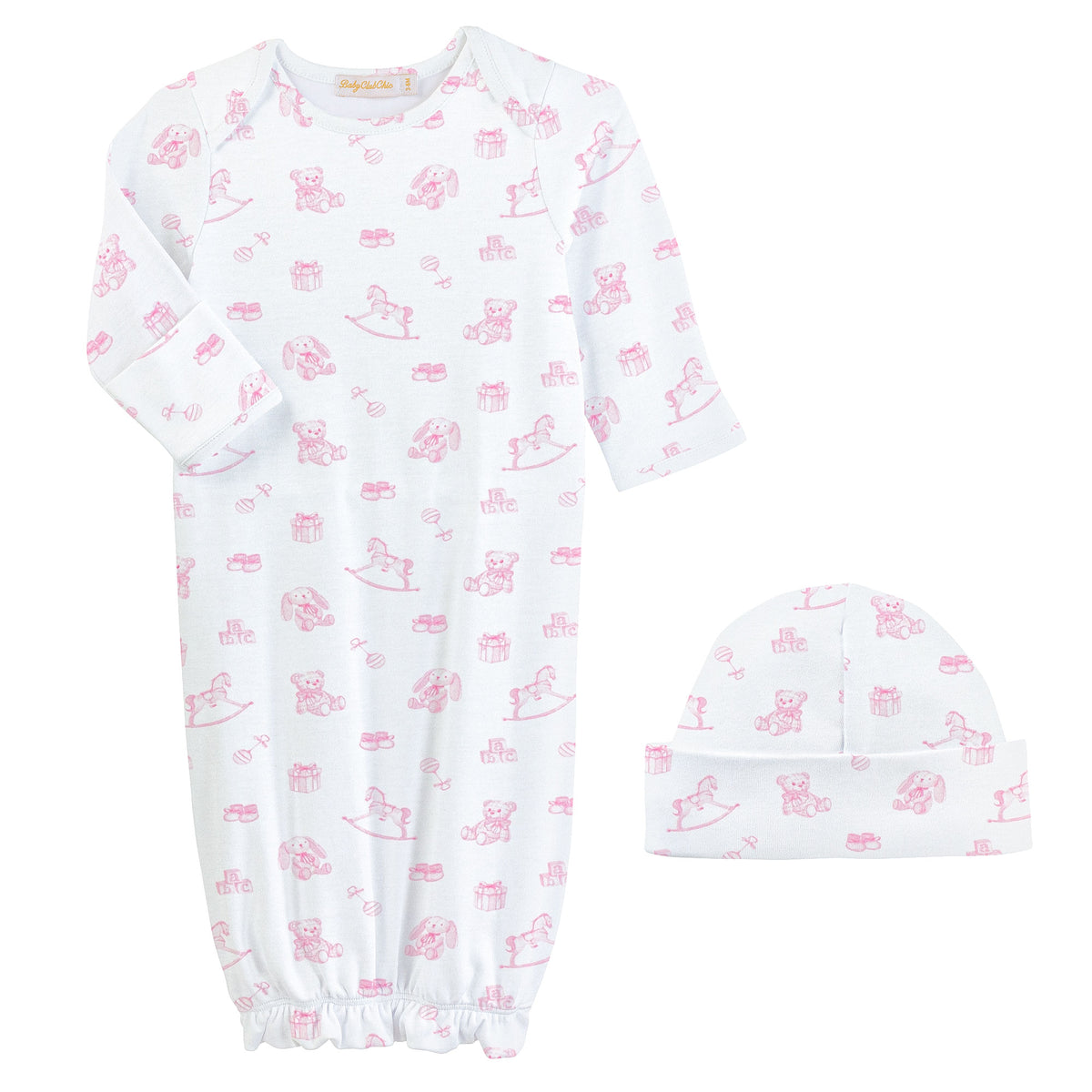 tiny baby toys - girl printed pima gown & hat set