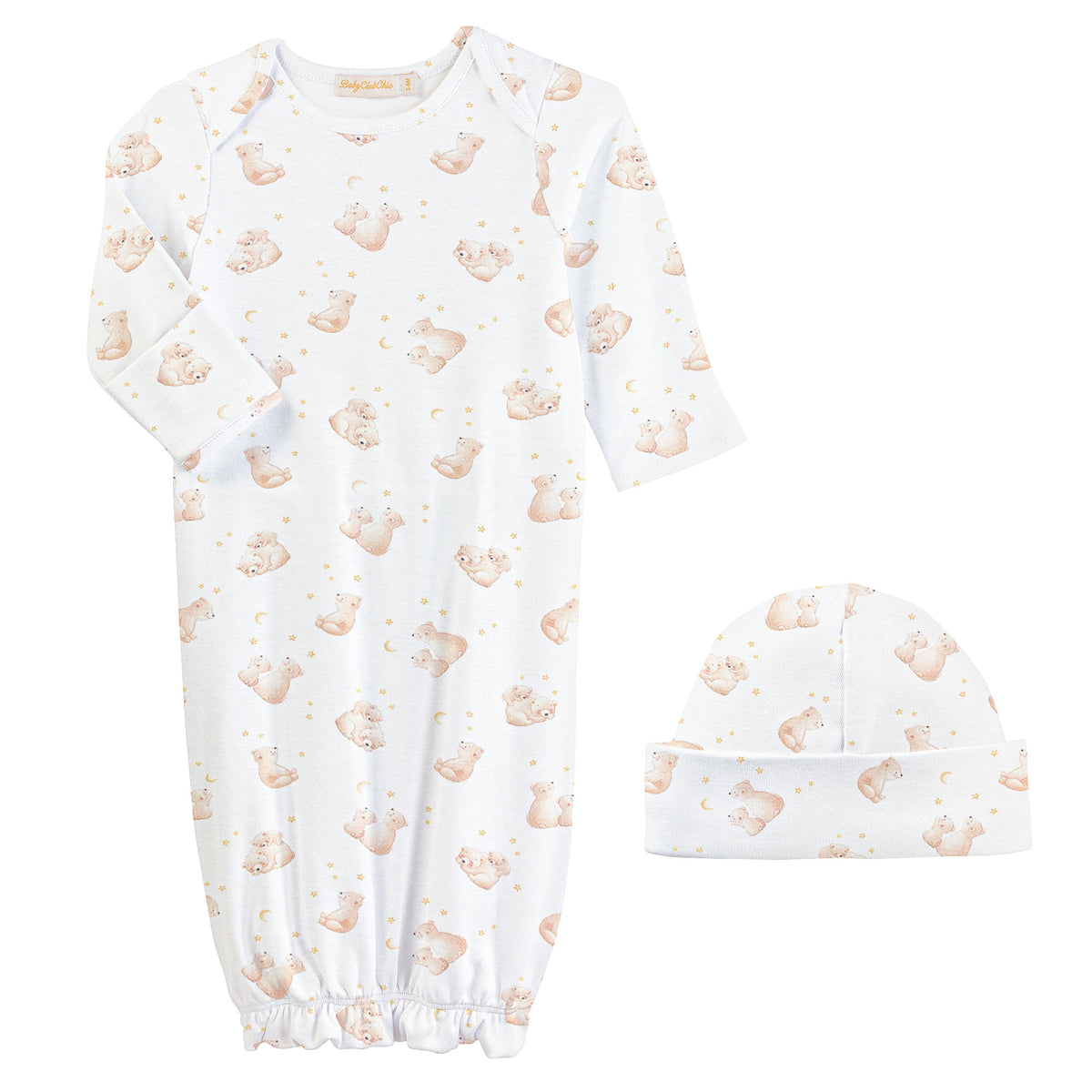 teddy's dreamland printed pima gown & hat set