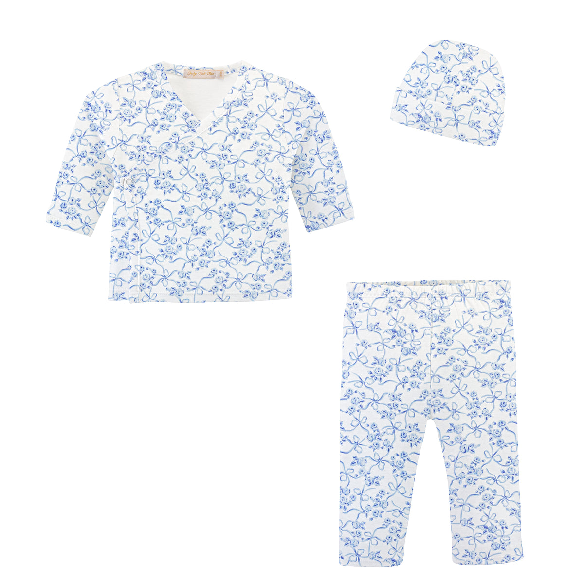 blue romantic toile printed pima take me home with hat set