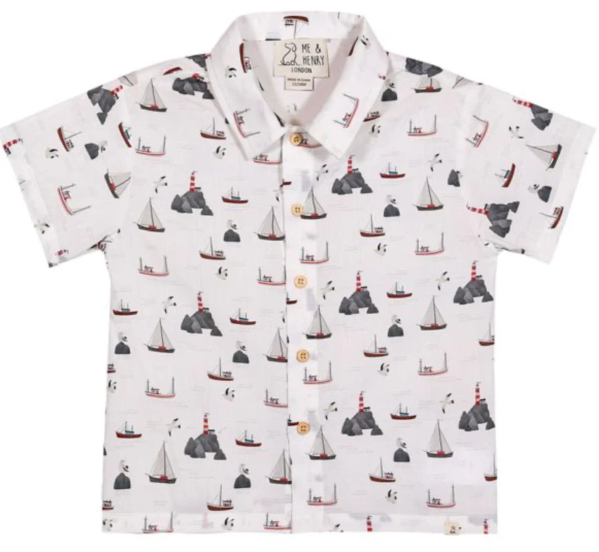 MAUI PRINTED WOVEN SHIRT WHITE HARBOUR
