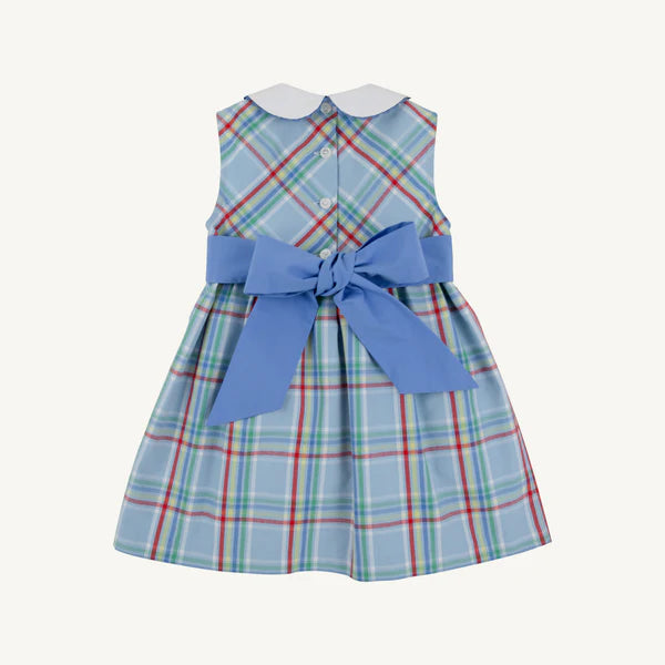 Sleeveless Cindy Lou Sash Dress - Kensington Court Plaid with Barbados Blue