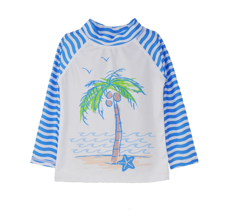 Kids UPF50+ Graphic Rash Guard Swim Top - Seaside Palms