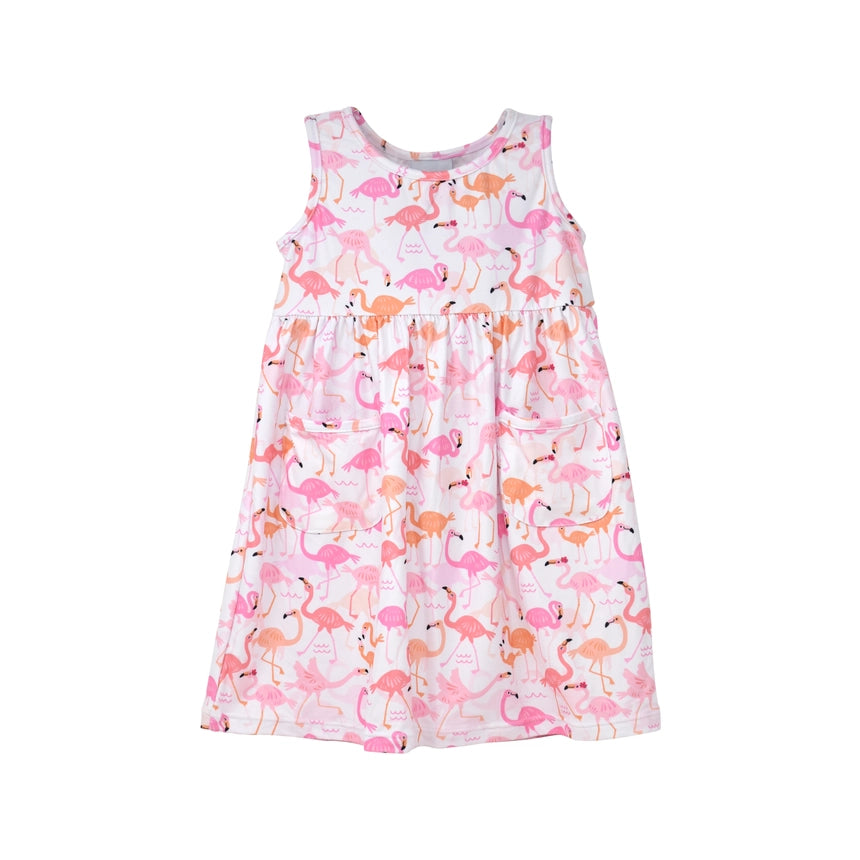 UPF50+ Dahlia Sleeveless Dress w/ Pockets - Flamingo Love