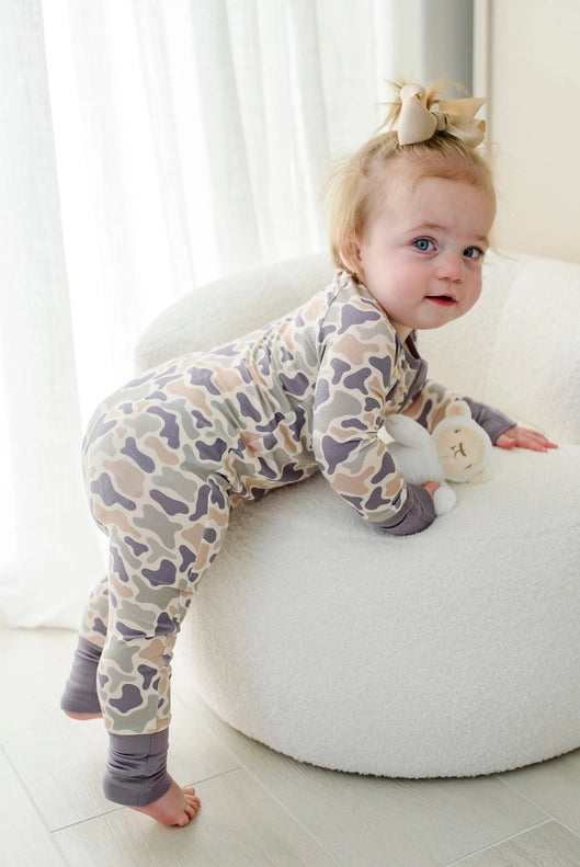 Bamboo Convertible Zipper Romper | Camo Cutie